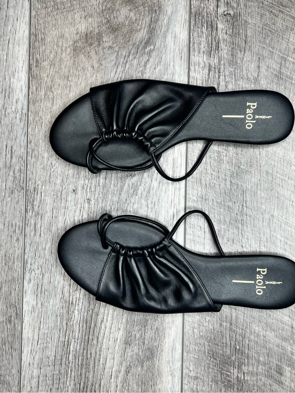 Paolo Black Ruched Toe-Loop Slide Sandals for Women
